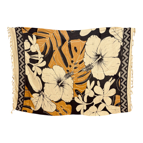 Sarong / pareo - Strandkleding wikkelrok - Beige / zwart flower