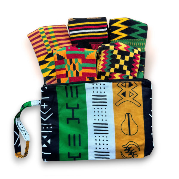 African socks / Afro socks set AKWAABA in pouch - Set of 5 pairs