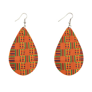 Kente orange en forme de goutte - Boucles d'oreilles africaines