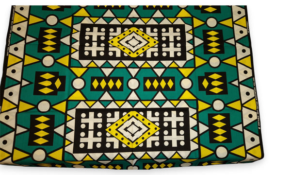 Turquoise Jaune Samakaka / Samacaca (Angola) - Tissu africain / tissu wax - 100% coton