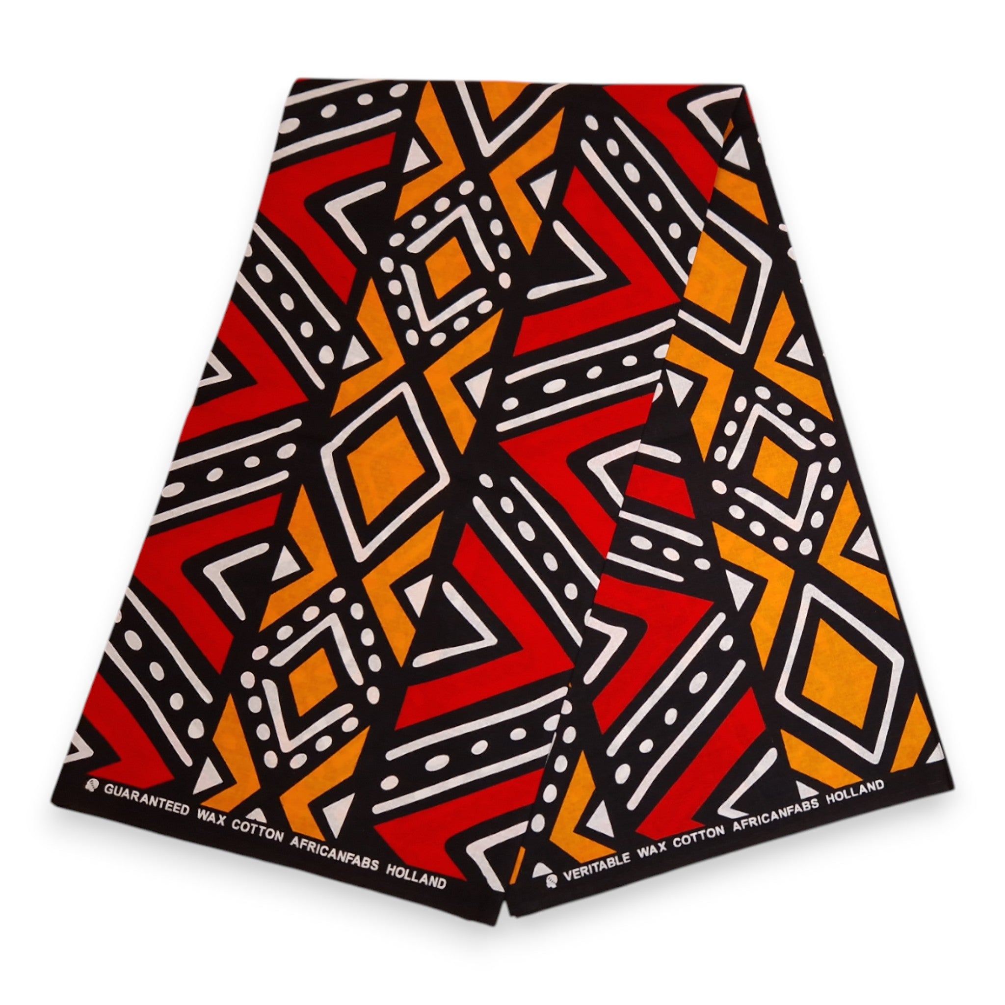 Afrikaanse print stof - Rood en oranje Bogolan - 100% katoen