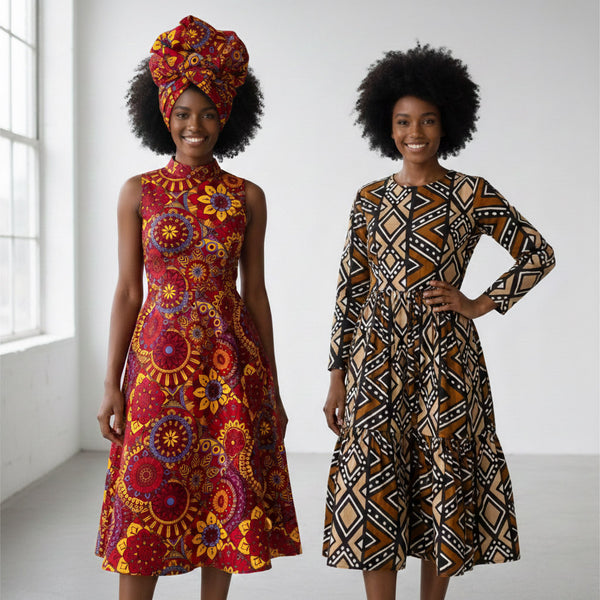 African print fabric - Red & Yellow Mandala Patchwork - 100% cotton