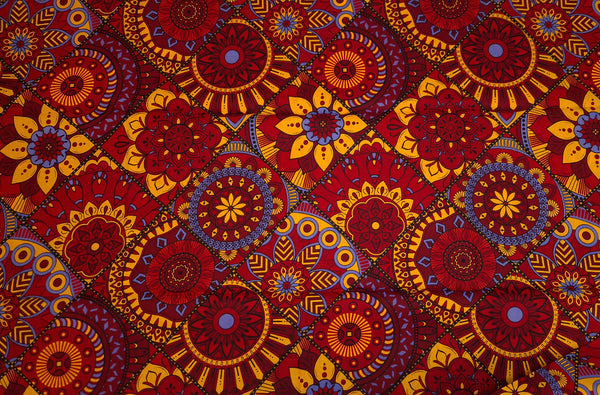 Tissu africain / tissu wax - Rouge et jaune Mandala Patchwork - 100 % coton