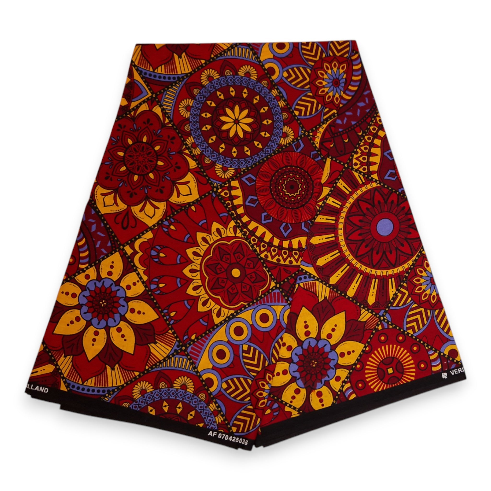Tissu africain / tissu wax - Rouge et jaune Mandala Patchwork - 100 % coton