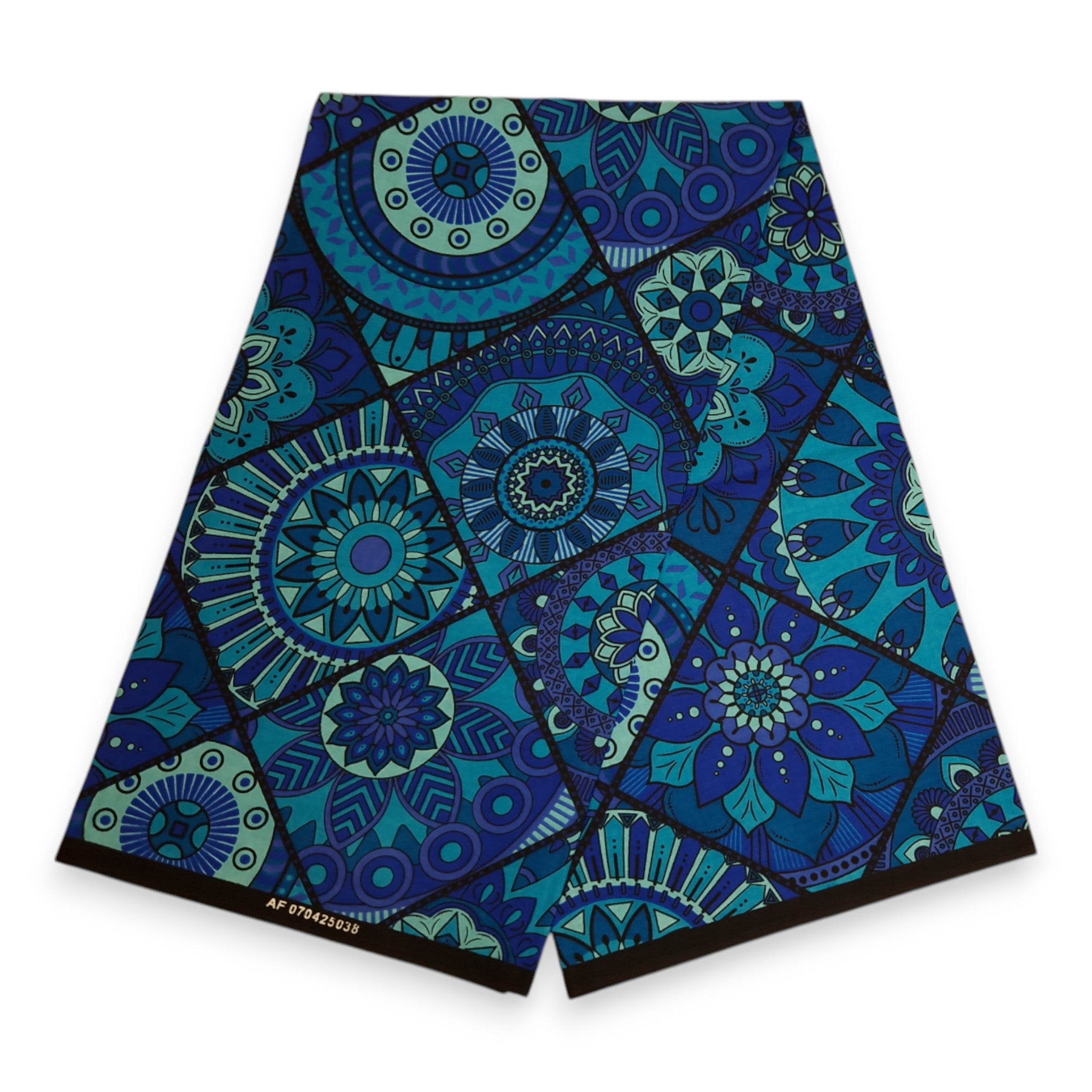 African print fabric - Blue & Turquoise Mandala Patchwork - 100% cotton