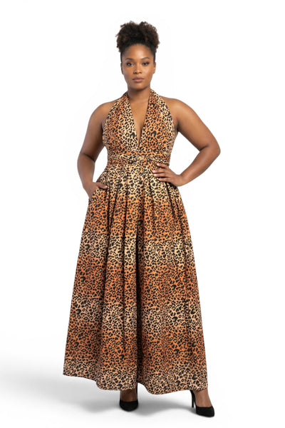 Afrikaanse wax print stof - Oranje Beige Leopard Spots - 100% katoen