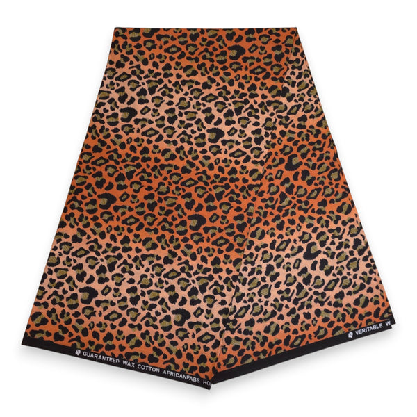 African Wax print fabric - Orange Beige Leopard Spots - 100% cotton