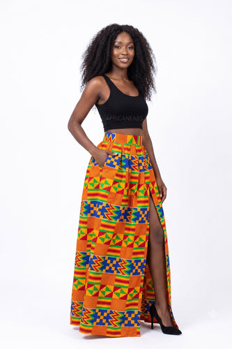 Afrikaanse wax print stof - Geel Blauw Kente Print Ghana - 100% katoen