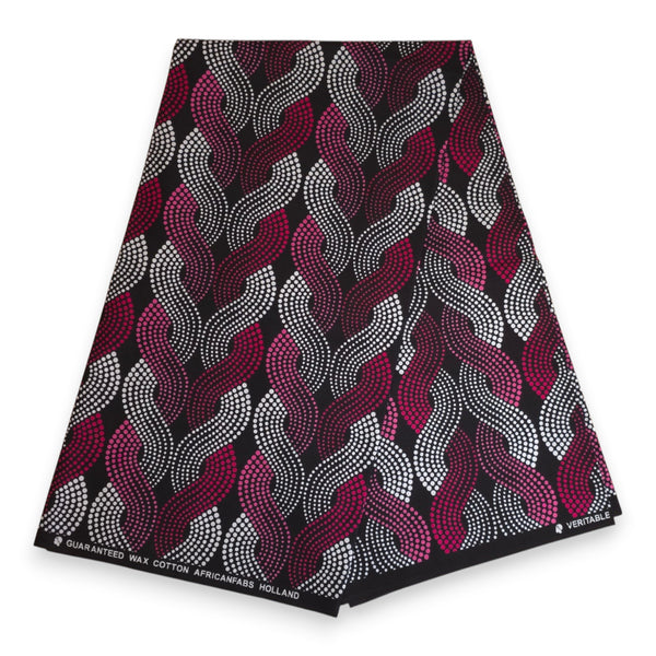 African Wax print fabric - Pink Wave Pattern - 100% cotton