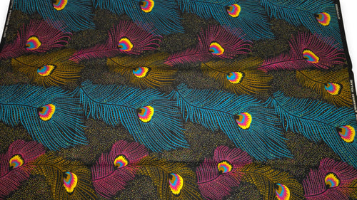 Tissu wax africain - Rose Bleu Royal Peacock - 100% coton