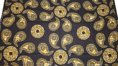 Tissu wax africain - Noir Olive Paisley Sun - 100% coton