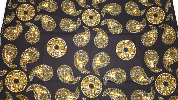 African Wax print fabric - Black Olive Paisley Sun - 100% cotton