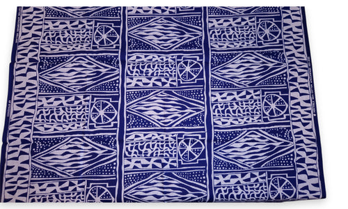 African Wax print fabric - Blue White Ndop Cameroon - 100% cotton