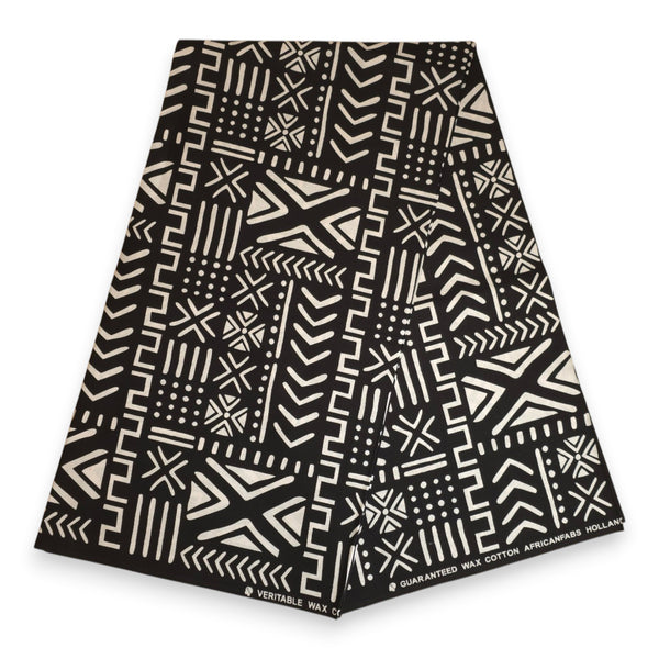 African Wax print fabric - Black White Bogolan Spirit - 100% cotton