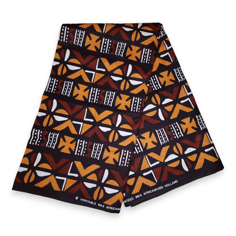 African Brown Cross Bogolan / Mud cloth print fabric / cloth (Traditional Mali)