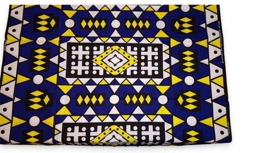 Bleu Jaune Samakaka / Samacaca (Angola) - Tissu africain / tissu wax - 100% coton