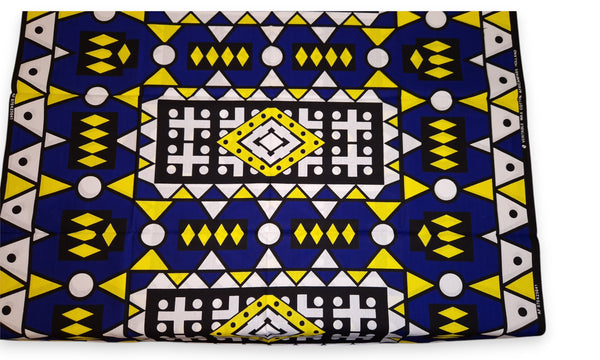 Bleu Jaune Samakaka / Samacaca (Angola) - Tissu africain / tissu wax - 100% coton