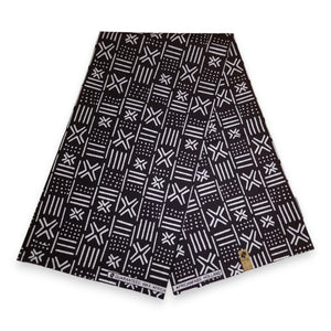 Afrikaanse Zwart Witte X Bogolan / Mud cloth print stof - Traditioneel uit Mali 100% katoen