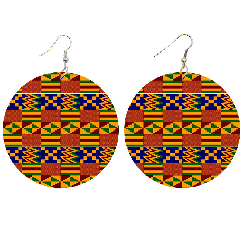 Rouge / Bleu / Jaune / Vert Boucles d'oreilles imprimées Kente