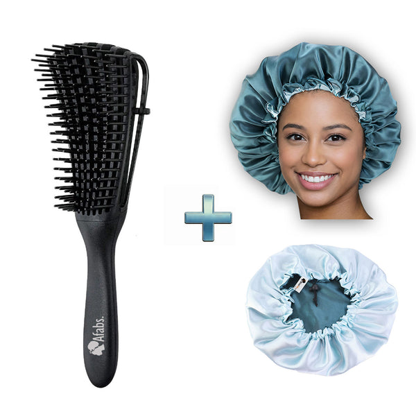 Brosse démêlante noire + Bonnet en satin vert | Peigne pour boucles | Brosse pour cheveux afro