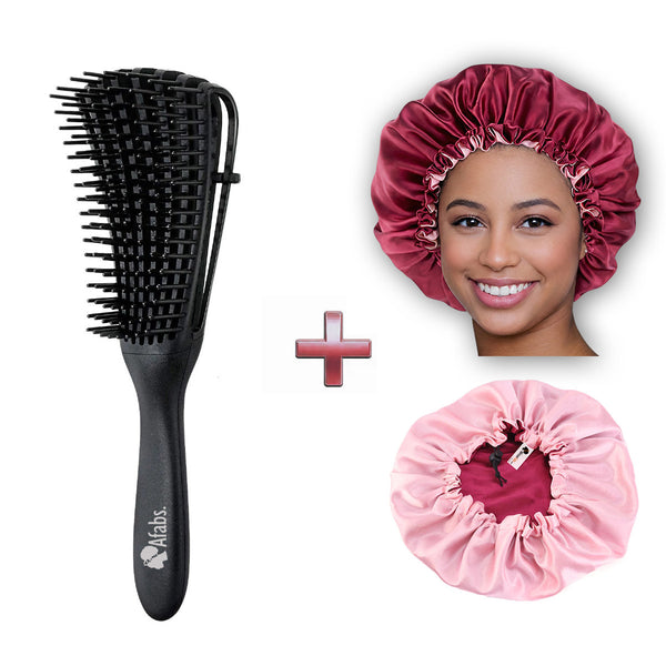 Brosse démêlante noire + Bonnet en satin rouge | Peigne pour boucles | Brosse pour cheveux afro