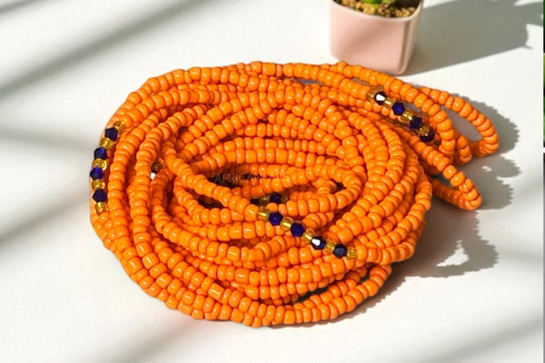 Waist Beads / African Hip Chain - Adesusu - Orange (elastic)