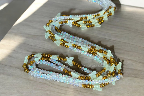 Waist Beads / Chaine de taille africaine - Akpakpa - Papillon crystal (élastique)