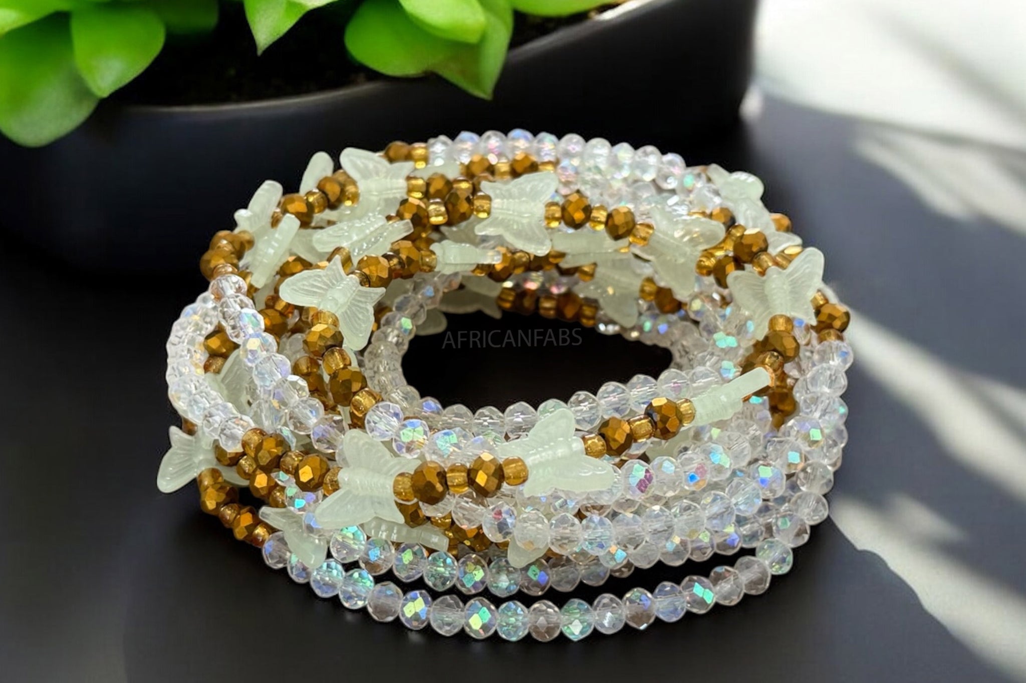 Waist Beads / Chaine de taille africaine - Akpakpa - Papillon crystal (élastique)