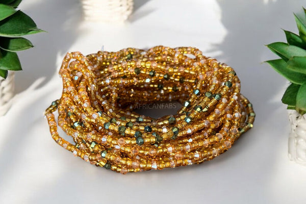 Waist Beads / Chaine de taille africaine - Ẹmu - Or crystal (élastique)