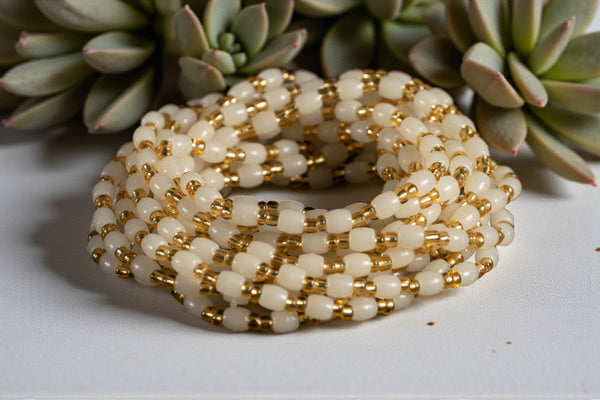 Waist Beads / Afrikaanse Heupketting - ISOKEN- Goud / wit (elastisch)