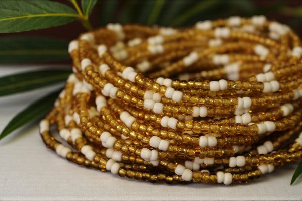 Waist Beads / Afrikaanse Heupketting - JESUOBO - Wit / gold (elastisch)