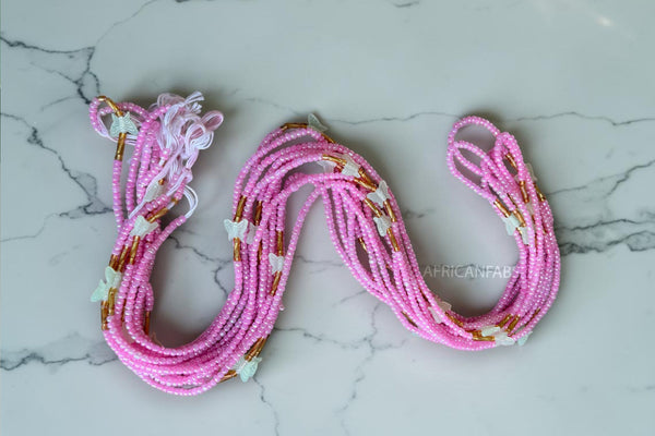 Waist Beads / African Hip Chain - Pink Butterfly Damilola (Traditional non-elastic string)