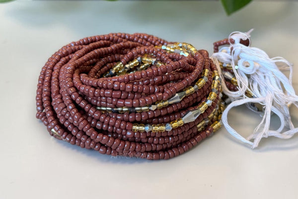 Waist Beads / African Hip Chain - Brown Chinyere (Traditional non-elastic string)