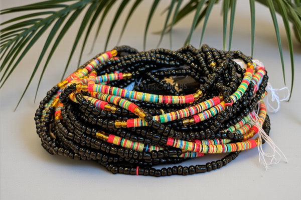 Waist Beads / Afrikaanse Heupketting - Ovie - Zwart mix (Traditioneel niet-elastisch koord)