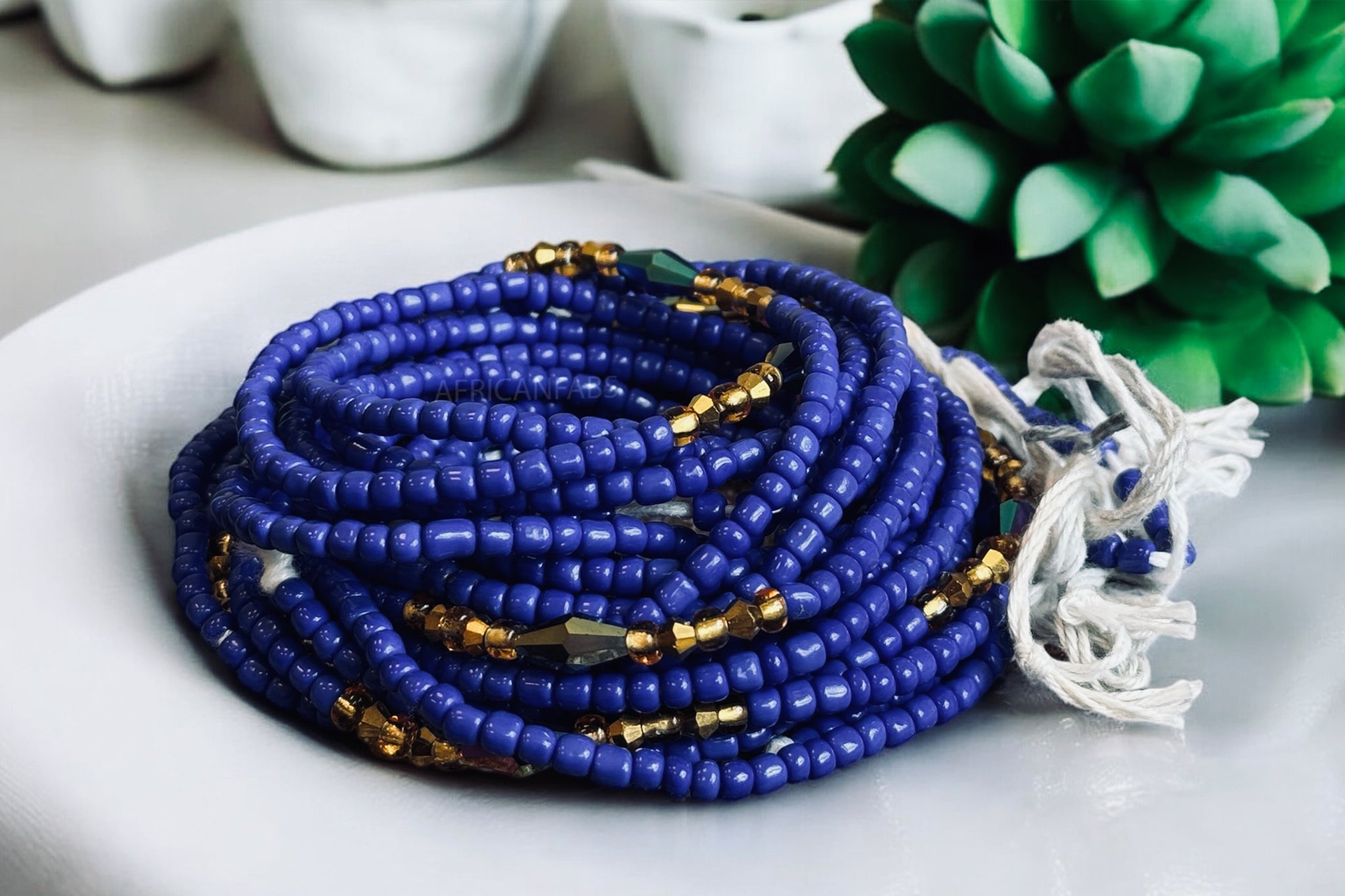 Waist Beads / African Hip Chain - Chi - Blue mix (Traditional non-elastic string)