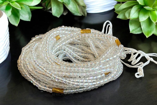 Waist Beads / Afrikaanse Heupketting - Alero - Wit / goud (Traditioneel niet-elastisch koord)