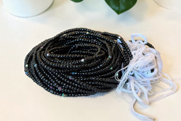Waist Beads / African Hip Chain - Black Adunni (Traditional non-elastic string)