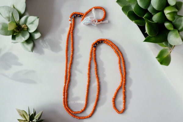 Waist Beads / African Hip Chain - Okpara - Orange / blue (Traditional non-elastic string)