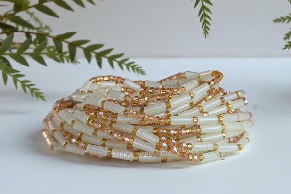 Waist Beads / African Hip Chain - Akibo - White - Glow in the dark (Traditional non-elastic string)