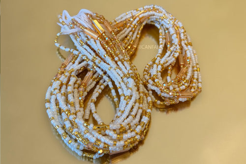 Waist Beads / African Hip Chain - White Gold Jumoke (Traditional non-elastic string)