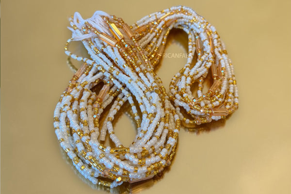 Baya Bijoux / Bine Bine / Waist Beads / Perles De Taille africaine - Blanc Or Jumoke (non élastique)