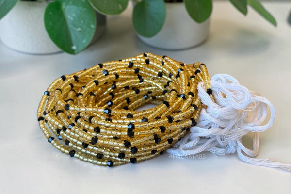 Waist Beads / African Hip Chain - Gold Black Aduke (Traditional non-elastic string)