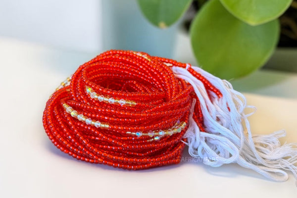Waist Beads / African Hip Chain - Red Anwuli (Traditional non-elastic string)
