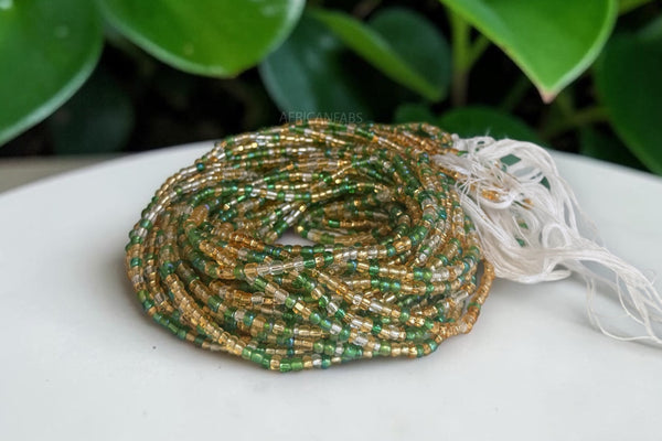 Waist Beads / African Hip Chain - Green Gold Bolanle (Traditional non-elastic string)