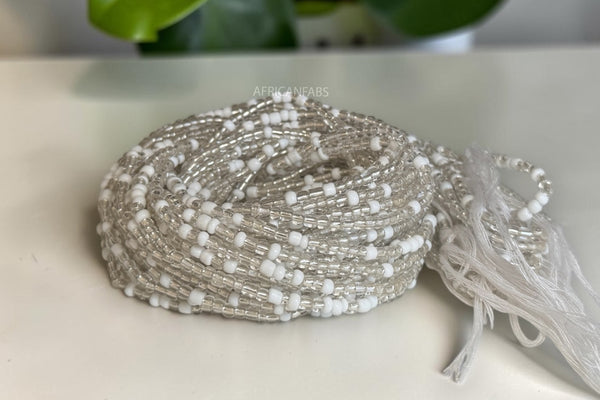 Waist Beads / African Hip Chain - White Transparent Chidinma (Traditional non-elastic string)