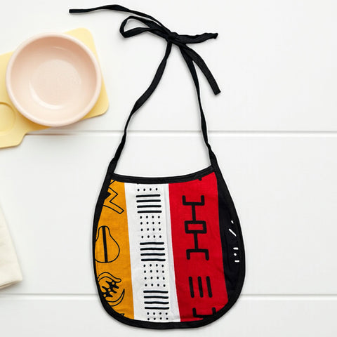 Afrikaanse print slabbetje - Rood Bogolan Symbolen (Unisex)