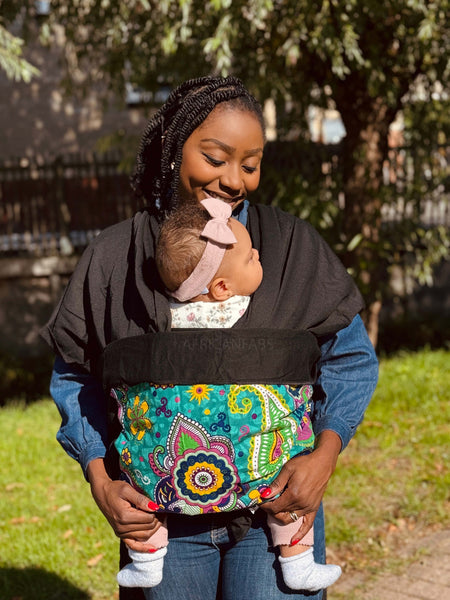African Print Baby Carrier / Baby sling / baby wrap - Turquoise Purple Paisley