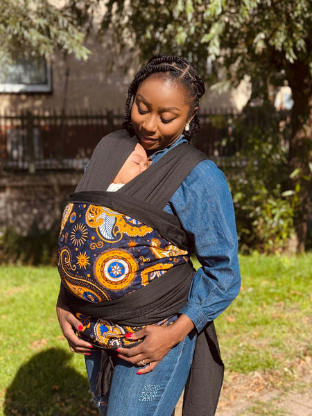 African Print Baby Carrier / Baby sling / baby wrap - Navy blue Yellow Paisley
