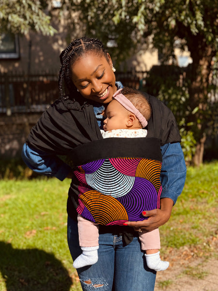 African Print Baby Carrier / Baby sling / baby wrap - Oranje en paars Concentric Circle Design