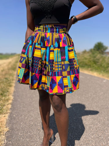 Afrikaanse print mini rok - Multi color Kente paars